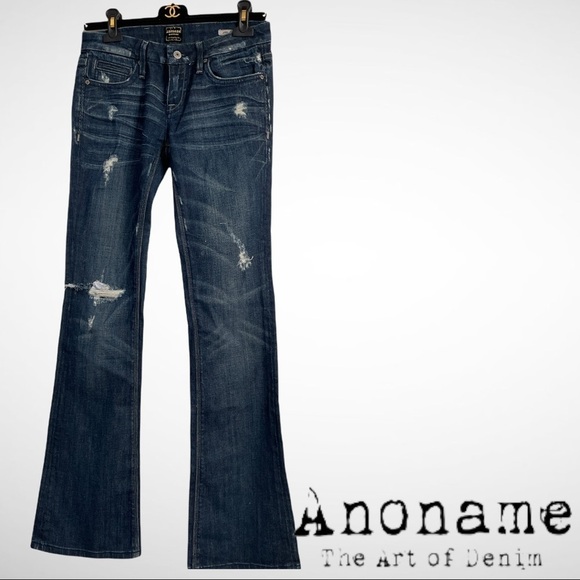 A noname Jean Joelle Boot Cut Jeans Frayed destroyed Faded Denim Size 6 Like New - Picture 1 of 9